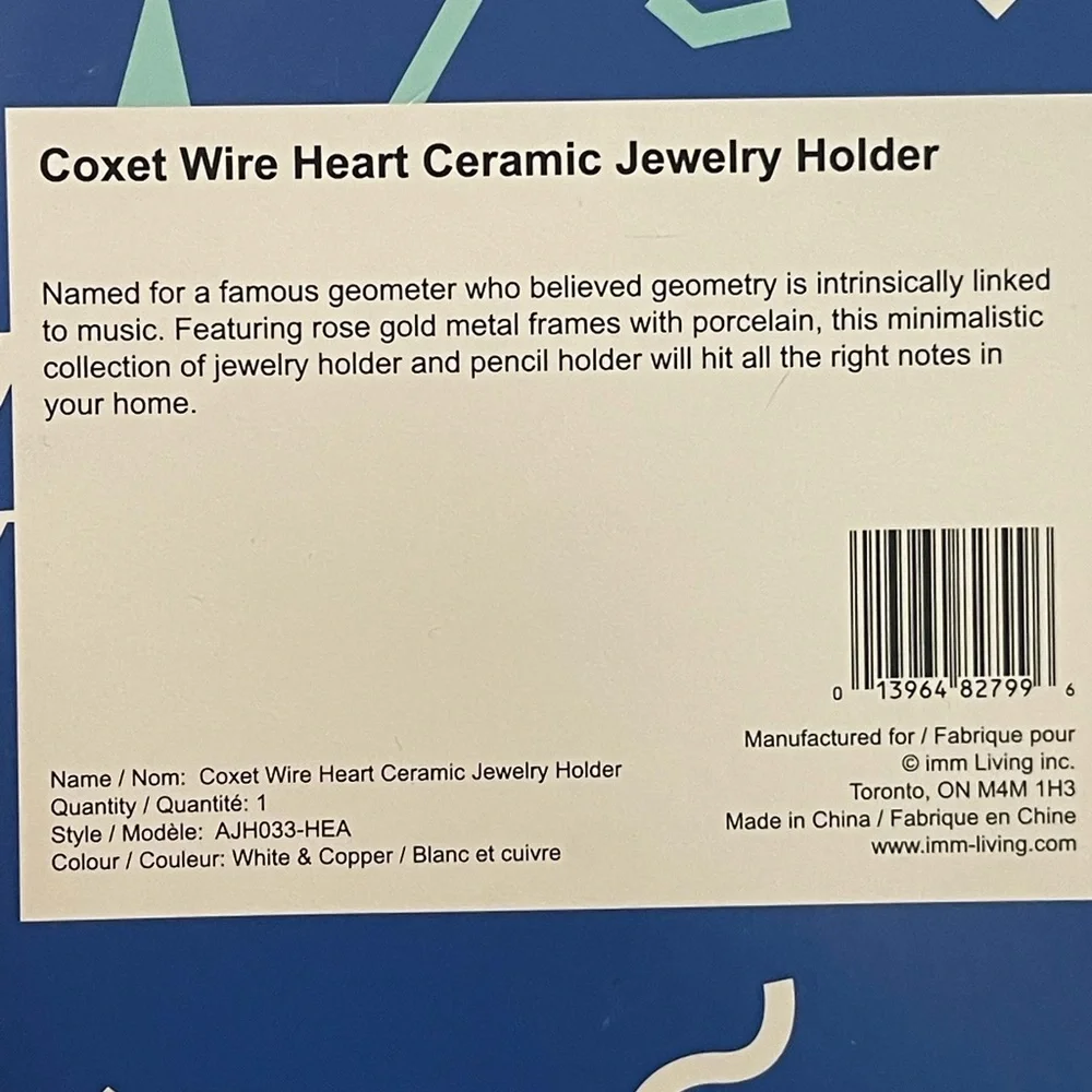 COXET WIRE HEART CERAMIC JEWELRY HOLDER